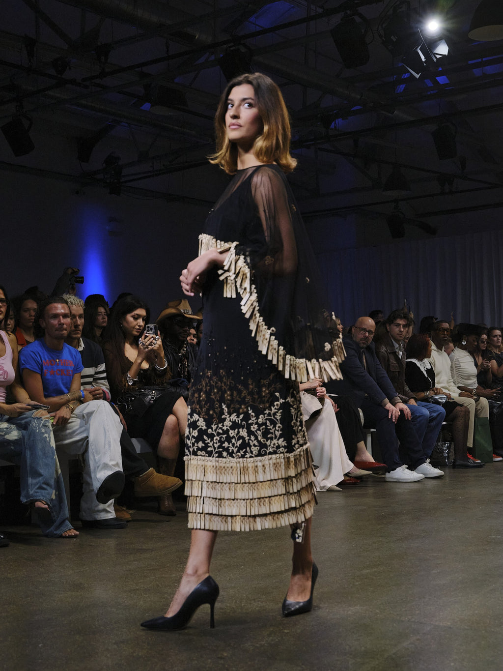 Wood Fringe Cape Dress