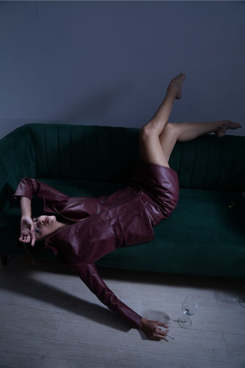 Banana Leather Jacket Maroon