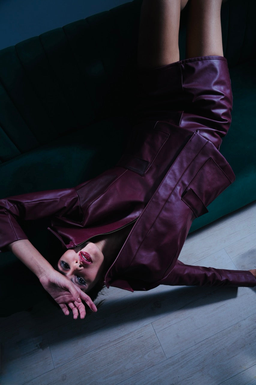 Banana Leather Jacket Maroon