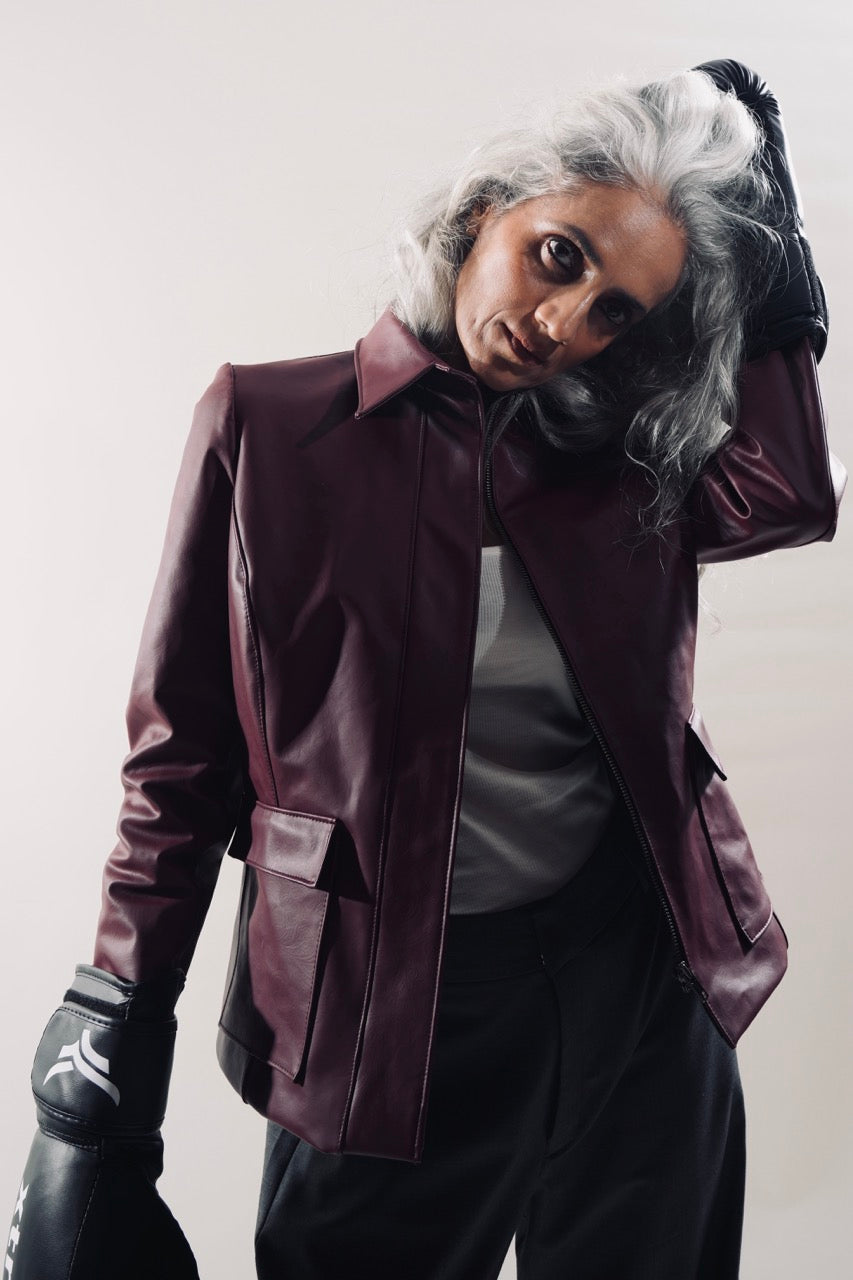 Banana Leather Jacket Maroon