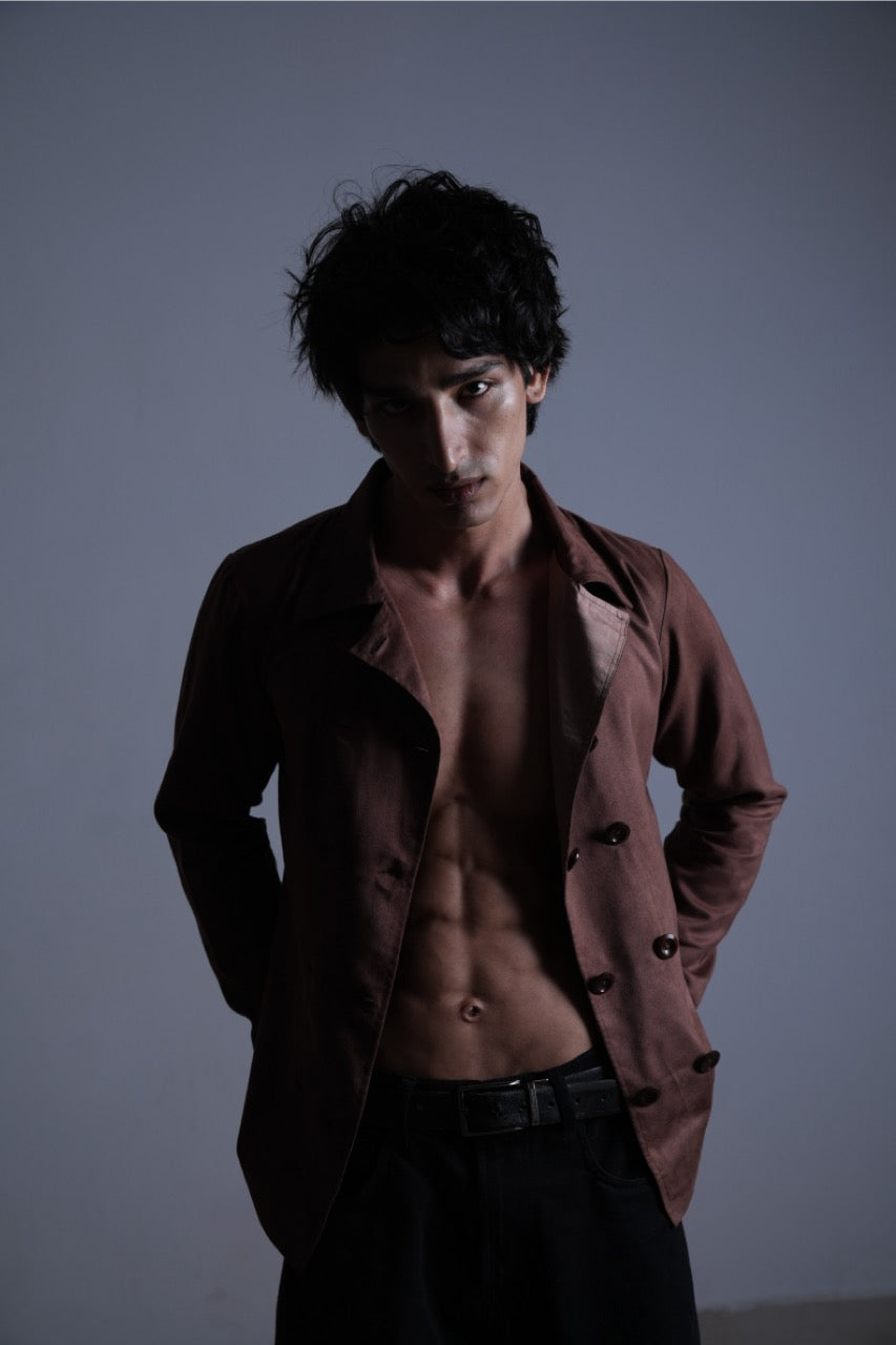 Brown Suede Hidden Placket Jacket