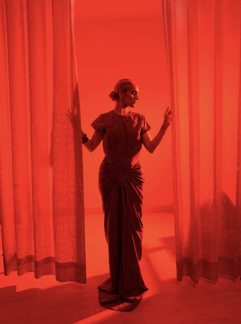 Red Pashmina Padded Gown