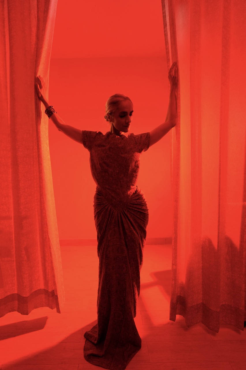 Red Pashmina Padded Gown