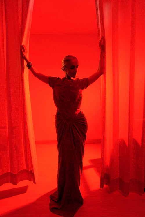 Red Pashmina Padded Gown