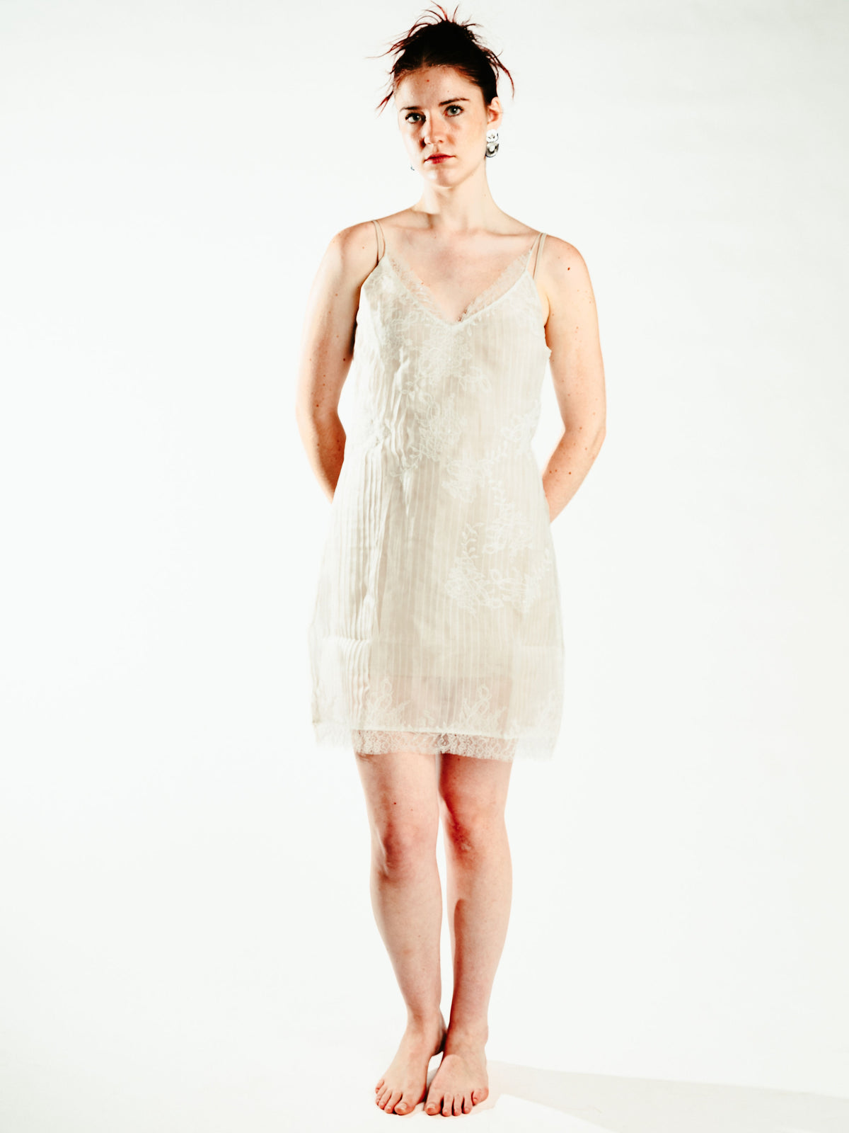 Pleated organza lace slip dress