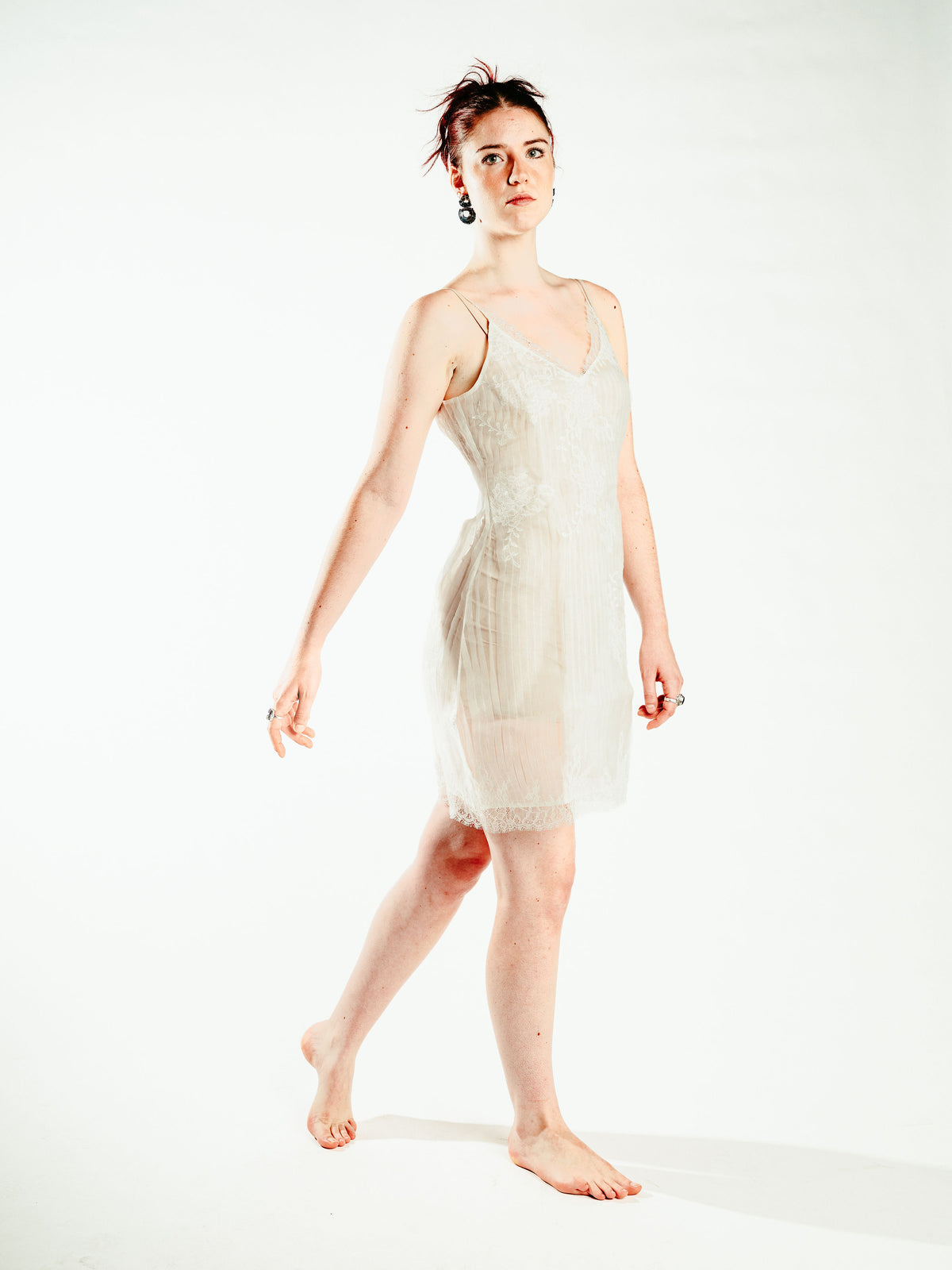Pleated organza lace slip dress
