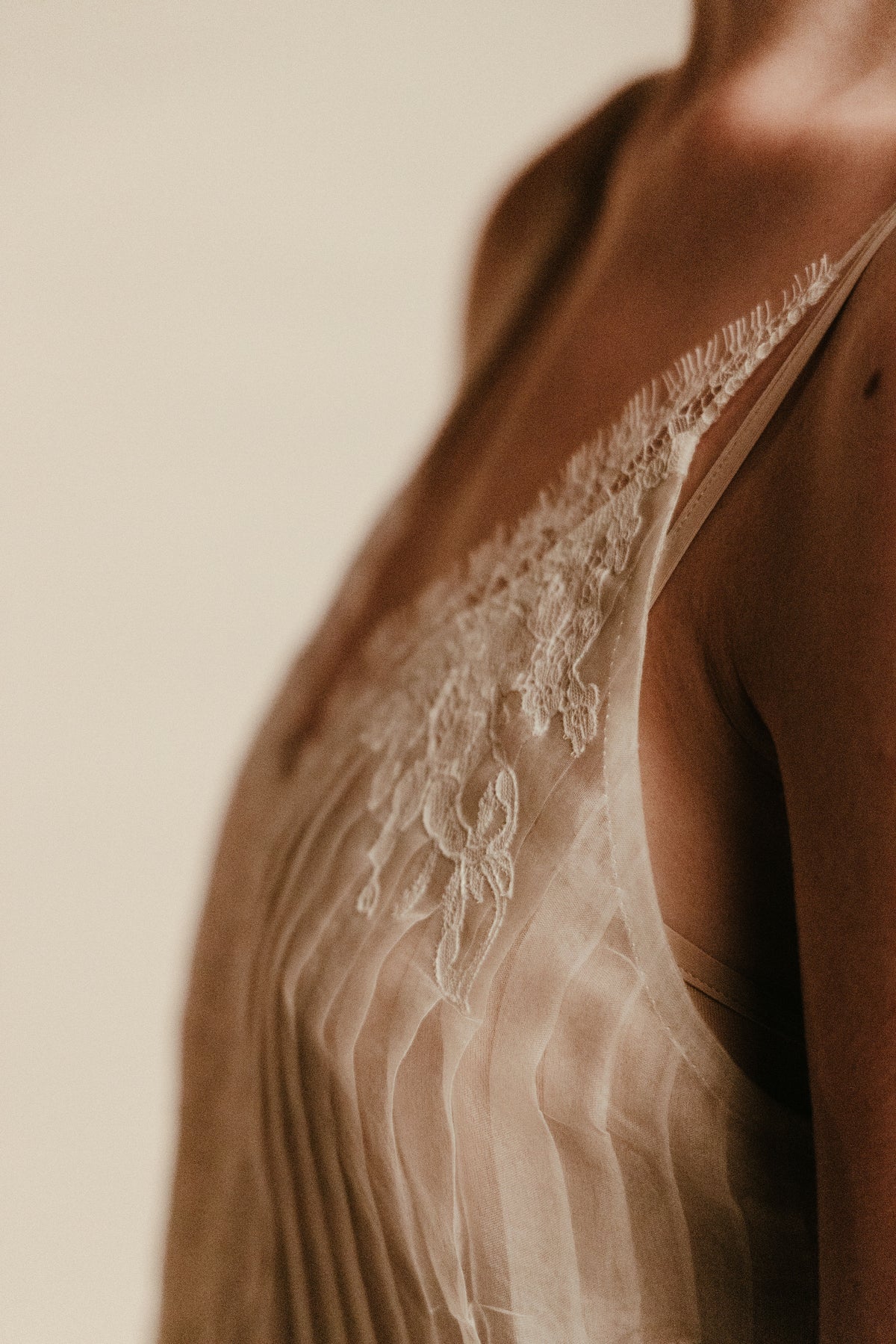 Pleated organza lace slip dress