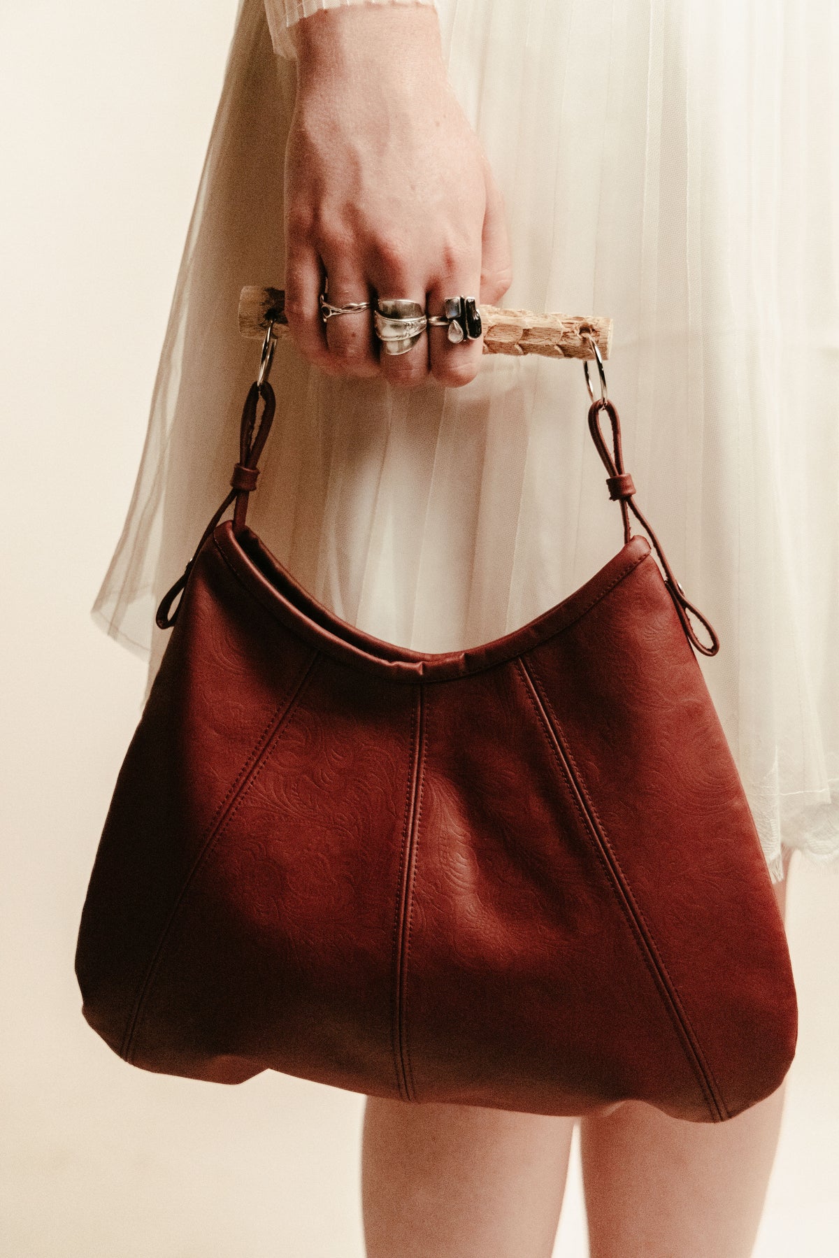 Red banana leather bag