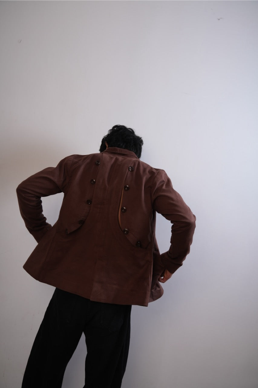 Brown Suede Hidden Placket Jacket