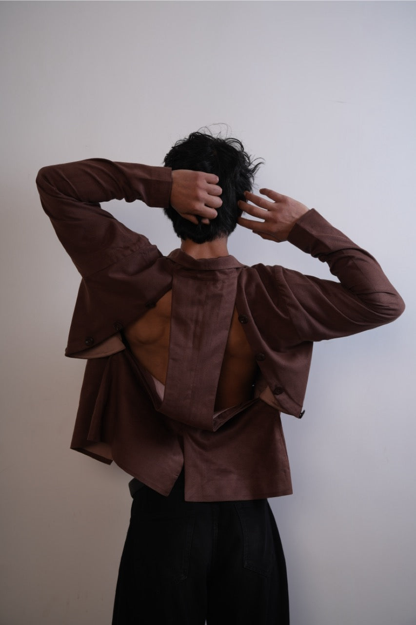 Brown Suede Hidden Placket Jacket