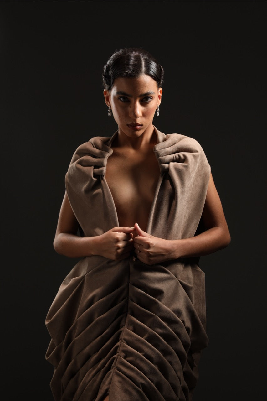 Symmetrical avant garde hands gown