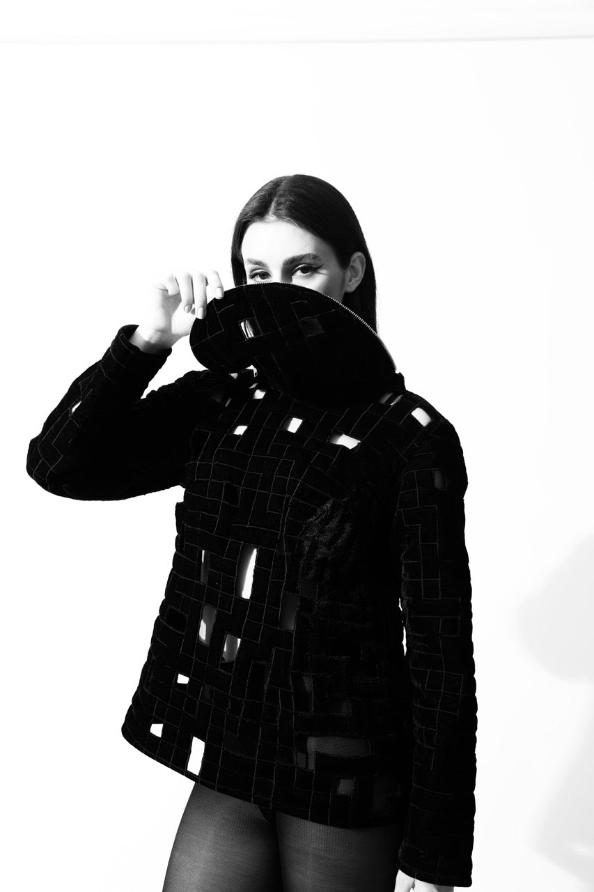 Deconstructed Cut Out Quilted Hoodie