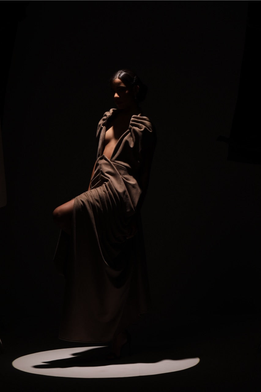 Symmetrical avant garde hands gown