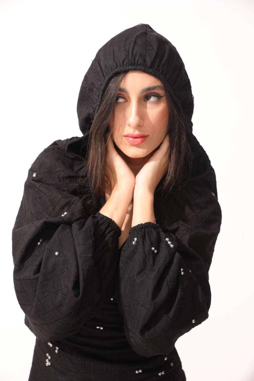 Elastic Exaggerated Cropped Hoodie