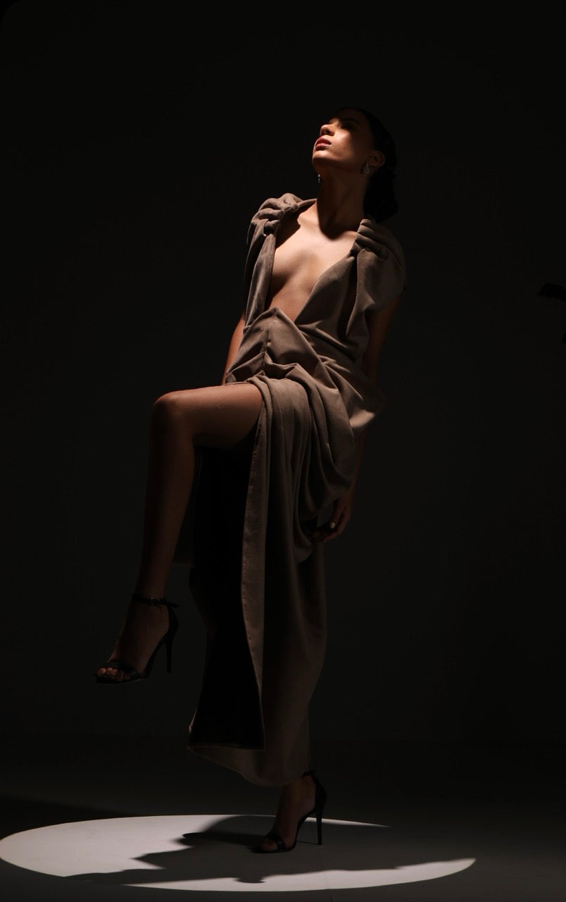 Symmetrical avant garde hands gown